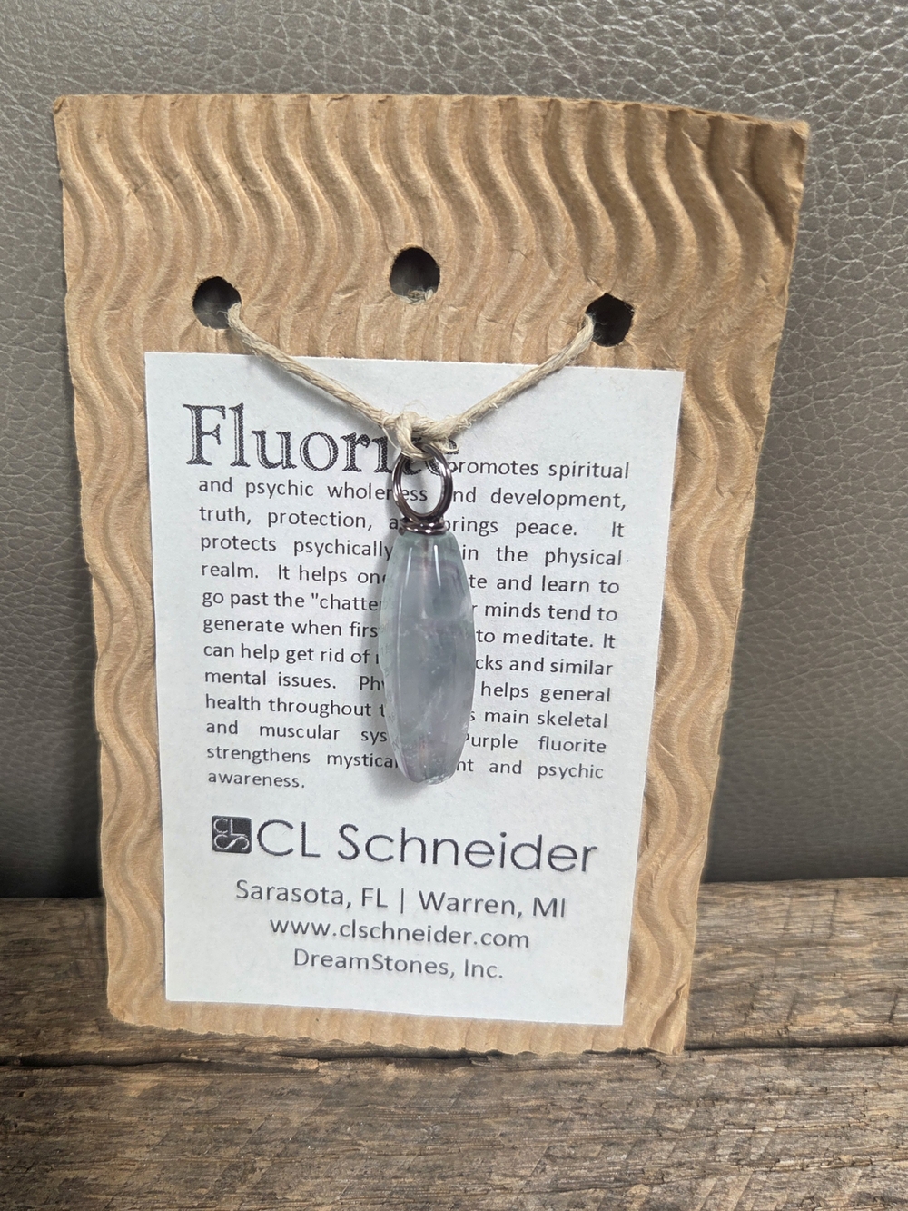 CL Schneider Blue Fluorite Crystal Pendant Necklace Metaphysical ~ Bin 1D